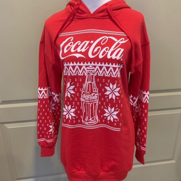 NWOT Coca Cola Hooded Drawstring Sweatshirt Dress XS - Picture 5 of 7